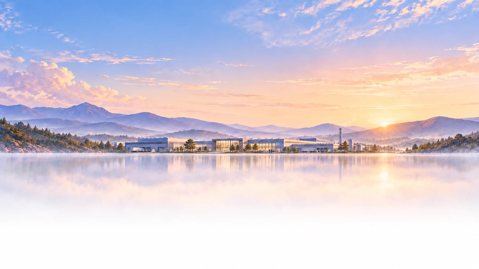 Paysage illustré des montagnes et de l'industrie en Auvergne-Rhône-Alpes